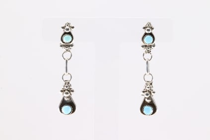 Native America Zuni Sterling Silver Turquoise Post / Dangling Earring's By Verdi Booqua.