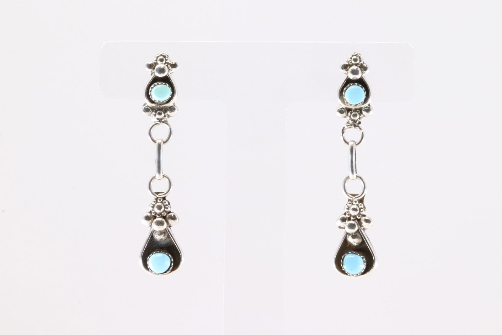 Native America Zuni Sterling Silver Turquoise Post / Dangling Earring's By Verdi Booqua.: This is a Native America Zuni Sterling Silver Turquoise Post / Dangling Earring's By Verdi Booqua.