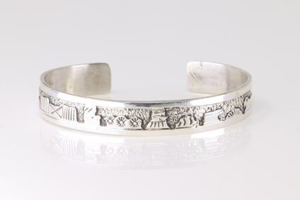 Native America Navajo Sterling Silver History Teller Bracelet Cuff By B.