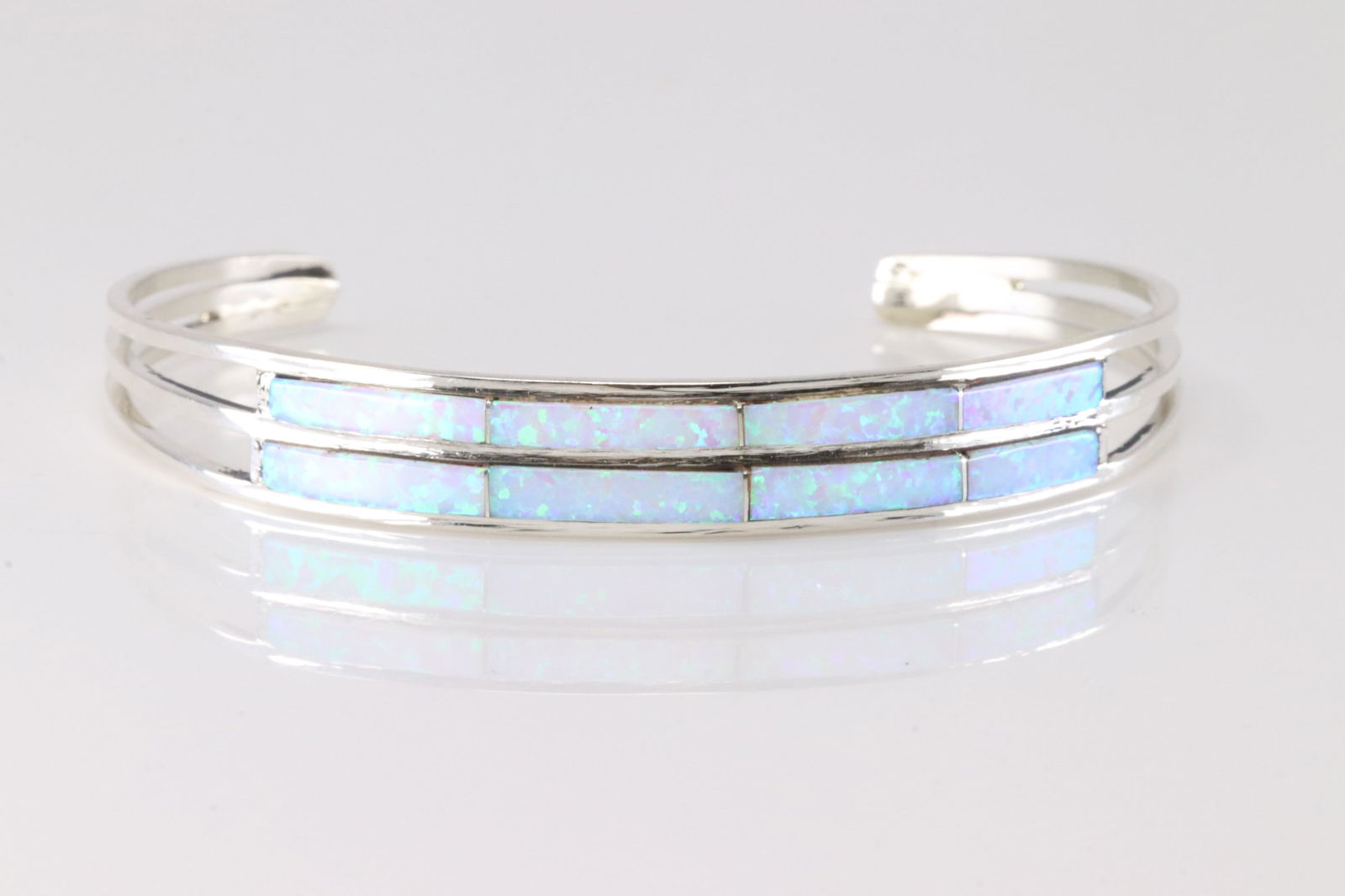 Native America Navajo Sterling Silver Opal Bracelet Cuff By Jamie J. (1 of 4)