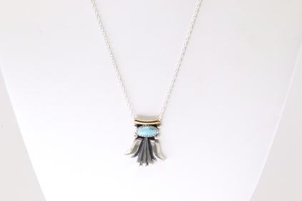 Native America Navajo Sterling Silver Turquoise Necklace By Sharon McCarthy.