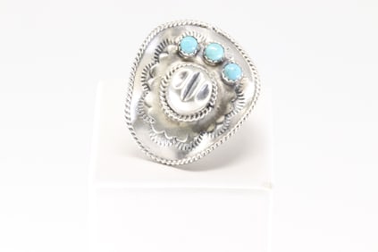 Native America Navajo Sterling Silver Turquoise Hat Ring By Bobbyh Platero.