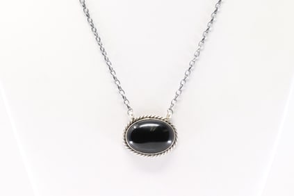 Native American Navajo Sterling Silver Black Onyx Necklace By Eugene Balone.