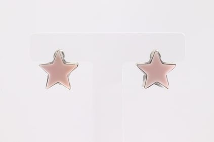 Native America Navajo Sterling Silver Pink Conch Shell Star Post Earring's By Johnny Dixon.