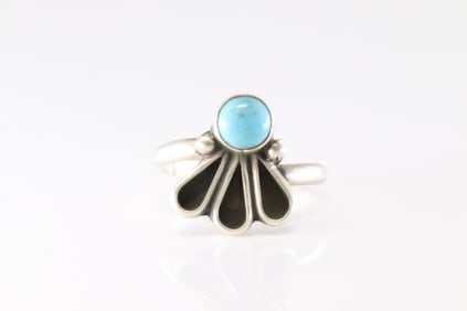 Native America Navajo Sterling Silver Turquoise Ring By G.James.