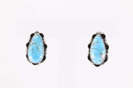 Native American Navajo Sterling Silver Kingman Turquoise Post Earring's By Freda Martinez.