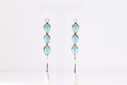 Native America Navajo Sterling Silver Turquoise Dangling Earring's By Annette Martinez.