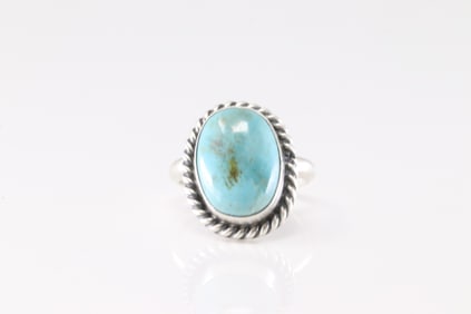 Native America Navajo Sterling Silver Kingman Turquoise Ring By Dixon.