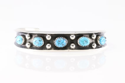 Native America Navajo Sterling Silver Turquoise 5 Stone Bracelet Cuff By Paul Largo.