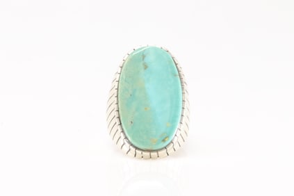 Native America Navajo Sterling Silver Men Kingman Turquoise Ring By R.