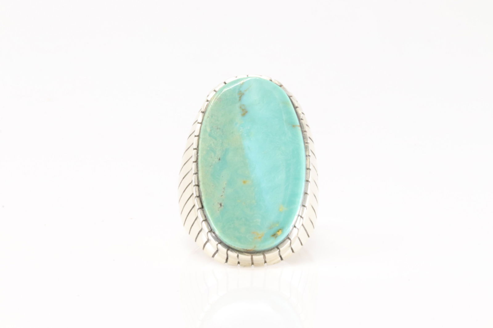 Native America Navajo Sterling Silver Men Kingman Turquoise Ring By R. (1 of 4)
