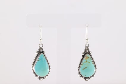 Native America Navajo Sterling Silver Kingman Turquoise Dangling Earring's By Elouise Kee.