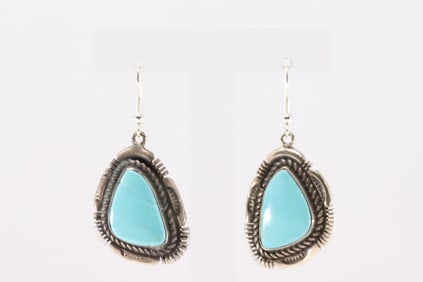 Native America Navajo Sterling Silver Kingman Turquoise Dangling Earring's By Jason Bahe.