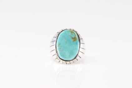 Native America Navajo Sterling Silver Men Turquoise Ring By R.