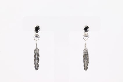 Native America Navajo Sterling Silver Black Onyx Post / Dangling Earring's By Letricia Largo.