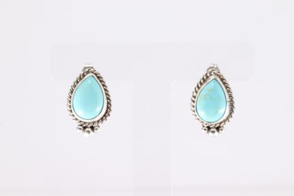 Native America Navajo Sterling Silver Kingman Turquoise Post Earring's By Tricia Leekity.