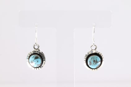 Native America Navajo Sterling Silver Turquoise Dangling Earring's By Amos Begay.