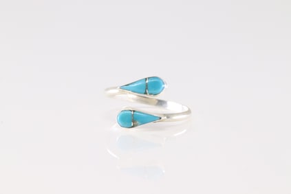 Native America Zuni Sterling Silver Turquoise Inlay Ring By RVN.
