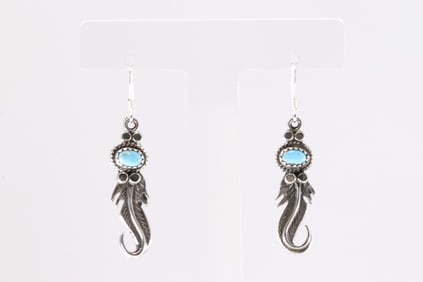 Native America Navajo Sterling Silver Turquoise Dangling Earring's By Sharon McCarthy.