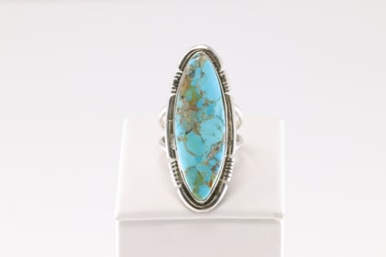 Native America Navajo Sterling Silver Turquoise Inlay Ring By S.F.