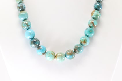 Native America Navajo Sterling Silver Turquoise Pearl Beaded Necklace.