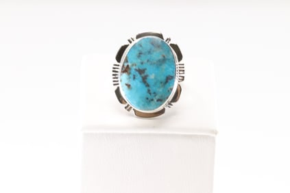 Native America Navajo Sterling Silver Turquoise Ring By Jimmy Garcia.