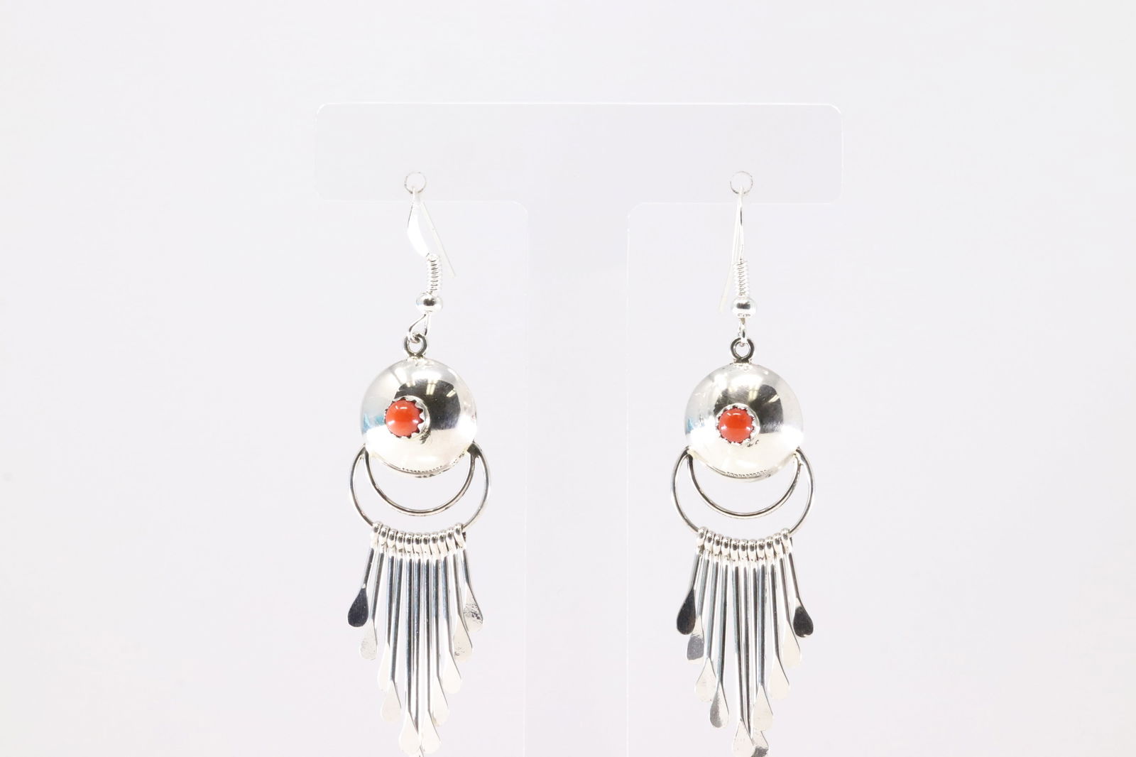 Native America Navajo Sterling Silver Coral Dangling Earring's By Delmar Armstron.: This is a Native America Navajo Sterling Silver Coral Dangling Earring's By Delmar Armstron.