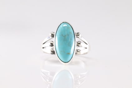 Native America Navajo Sterling Silver Turquoise Ring By Jerryson Henio.