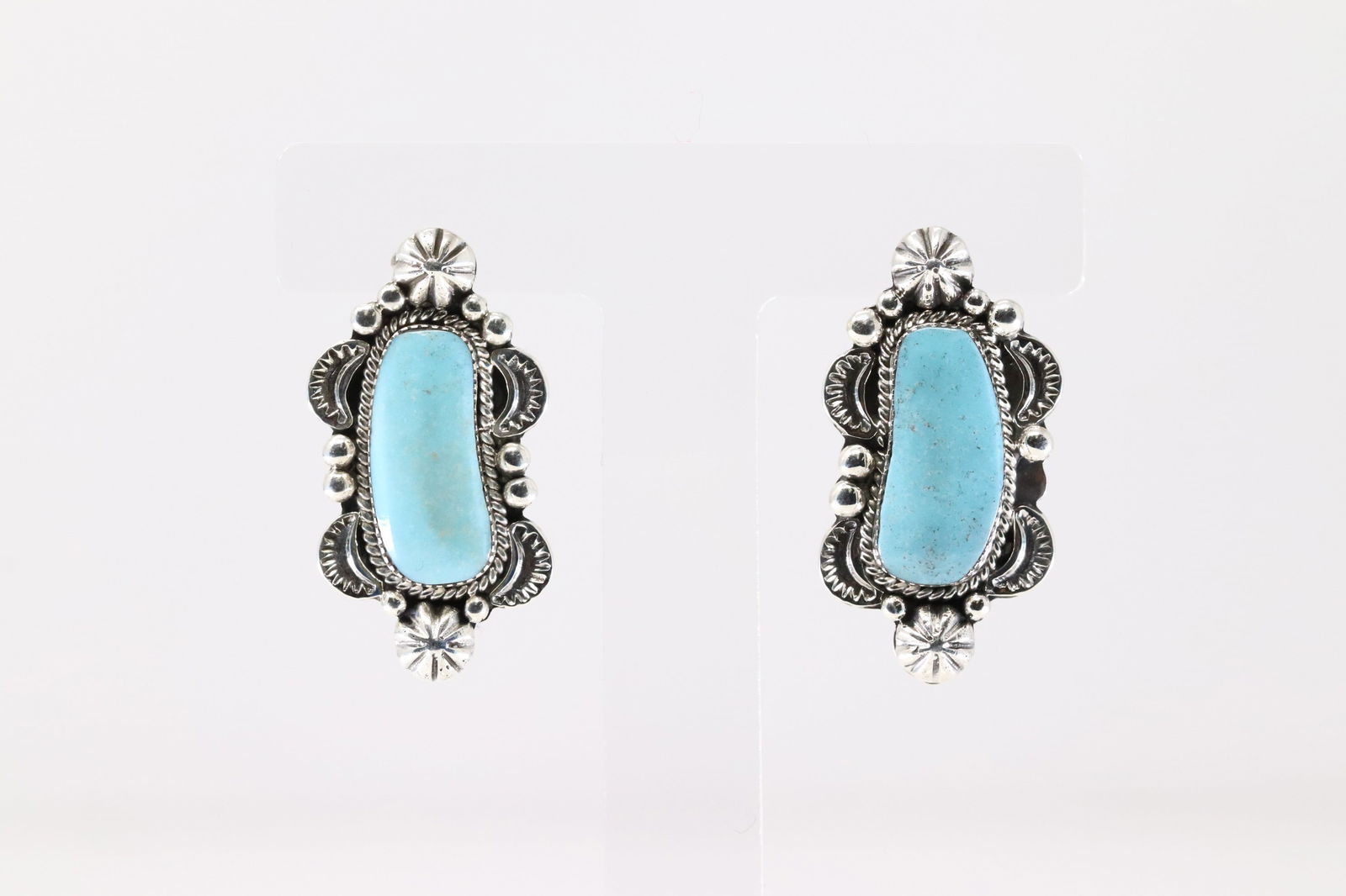 Native America Navajo Sterling Silver Turquoise Post Earring's By Sadie Jim.: This is a Native America Navajo Sterling Silver Turquoise Post Earring's By Sadie Jim.