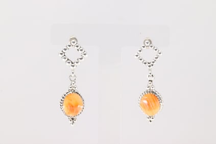 Native America Navajo Sterling Silver Spiny Oyster Post / Dangling Earring's By Phyllis A.Smith.