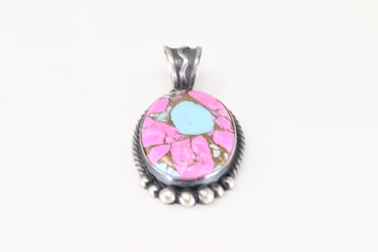 Native America Navajo Sterling Silver Cotton Candy Pendent By Jimson Belin.