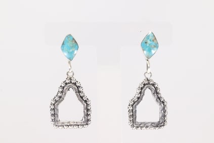 Native America Navajo Sterling Silver Turquoise Post / Dangling Earring's By Sadie Jim.