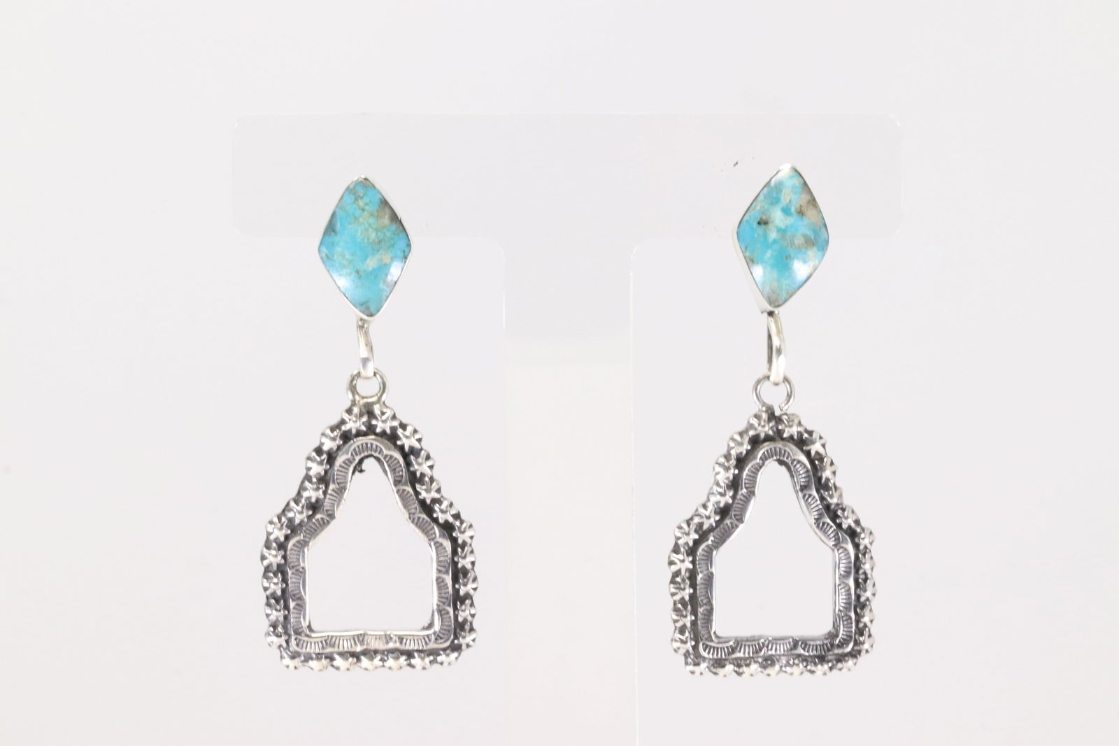 Native America Navajo Sterling Silver Turquoise Post / Dangling Earring's By Sadie Jim.: This is a Native America Navajo Sterling Silver Turquoise Post / Dangling Earring's By Sadie Jim.