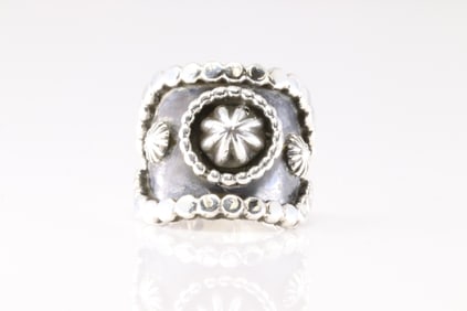 Native America Navajo Sterling Silver Stamped Ring By Andrew Vandever.