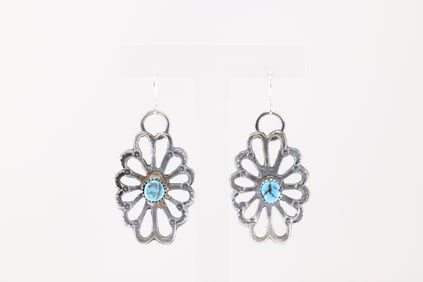 Native America Navajo Sterling Silver Turquoise Dangling Earring's By Eva & Linberg Billah.