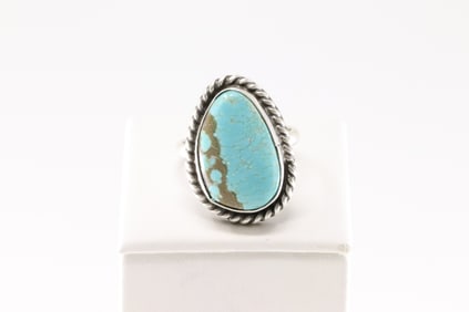 Native America Navajo Sterling Silver Turquoise Ring By Dixon.