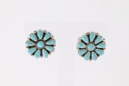 Native America Navajo Sterling Silver Kingman Turquoise Post Earring's By Alicia Wilson.