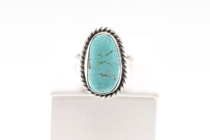 Native America Navajo Sterling Silver Turquoise Ring By Dixon.