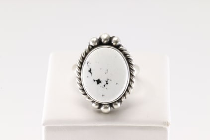 Native America Navajo Sterling Silver White Buffalo Ring By Eugene Belone.