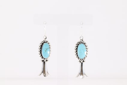 Native America Navajo Sterling Silver Turquoise Blossom Dangling Earring's By Charlene Yazzie.