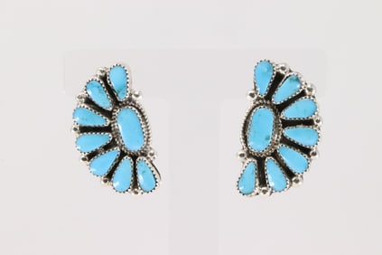 Native America Navajo Sterling Silver Kingman Turquoise Post Earring's By Alicia Wilson.