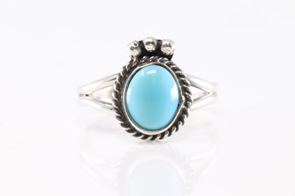 Native America Navajo Sterling Silver Turquoise Ring By Rosemary Saunders.