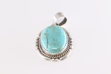 Native America Navajo Sterling Silver Turquoise Pendent By F.