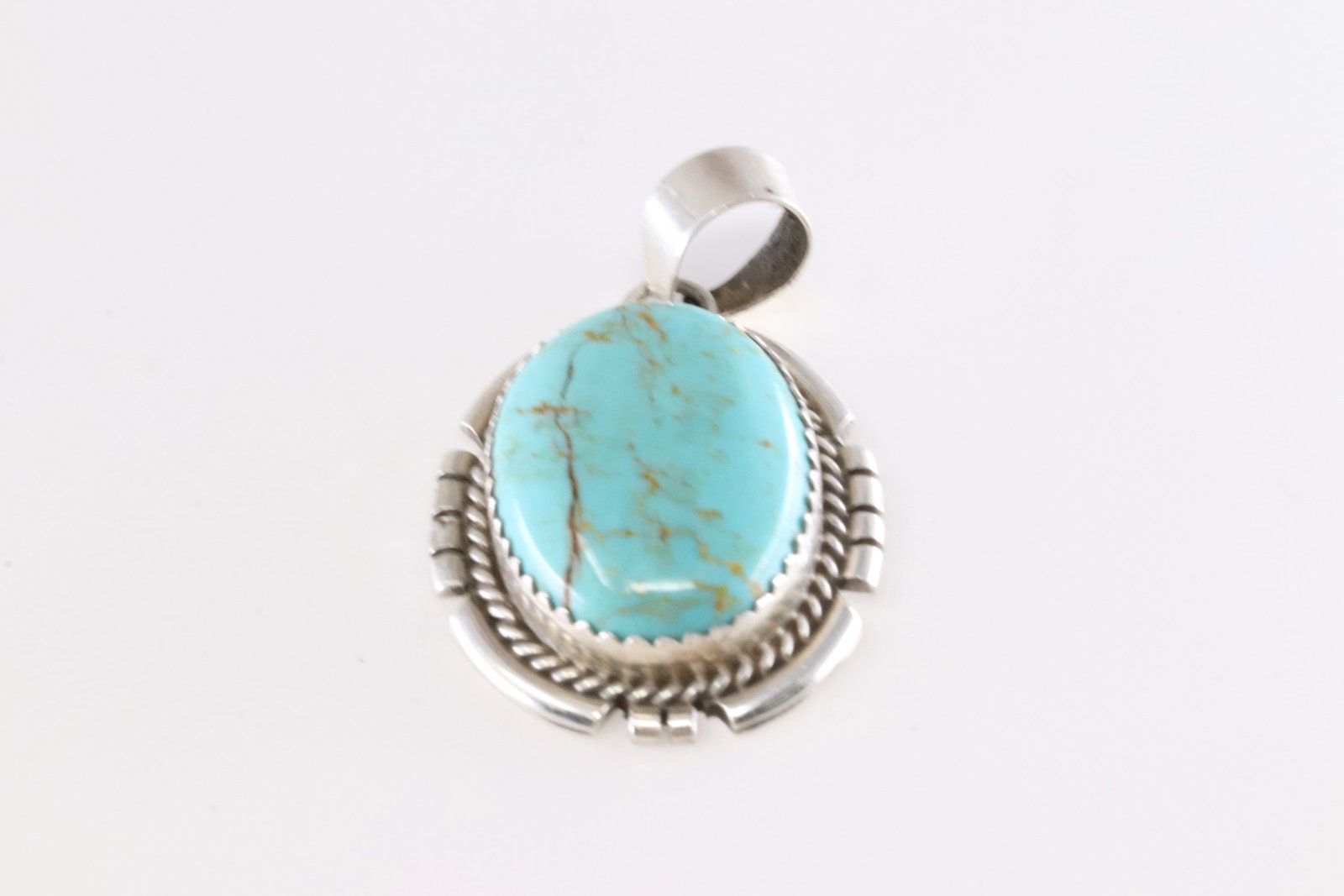 Native America Navajo Sterling Silver Turquoise Pendent By F.: This is a Native America Navajo Sterling Silver Turquoise Pendent By F.