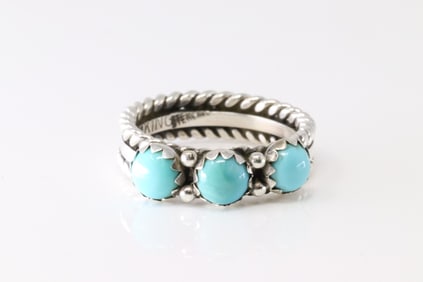 Native America Navajo Sterling Silver Kingman Turquoise Ring By R.