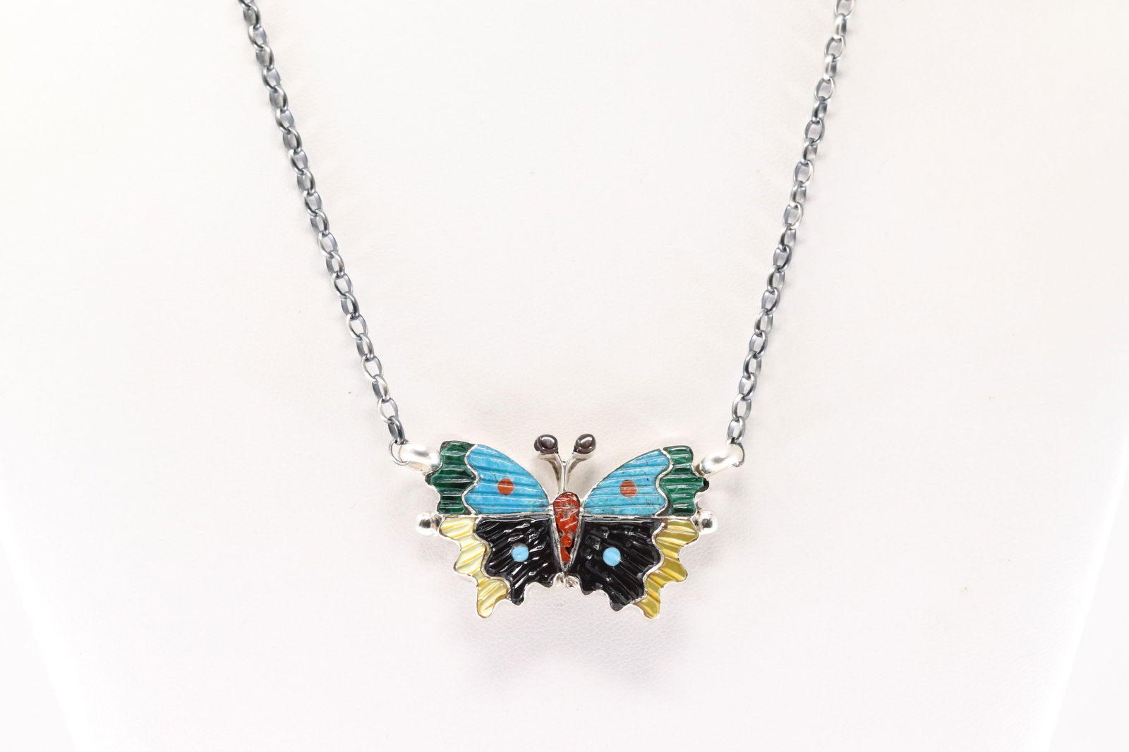Native America Zuni Sterling Silver Multi-Color Stone Butterfly Necklace By Tamara Pinto. (1 of 4)