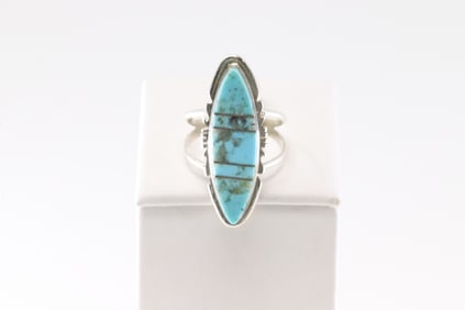 Native America Navajo Sterling Silver Turquoise Inlay Ring By E.