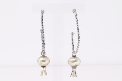 Native America Navajo Sterling Silver Blossom Hoop Dangling Earring's By Monica Smith.