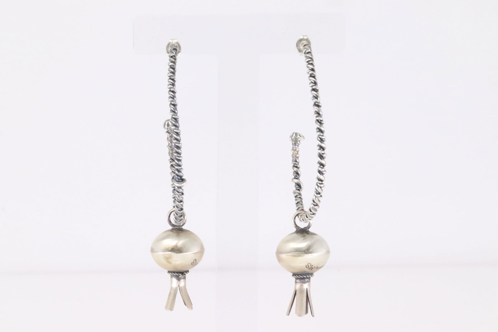 Native America Navajo Sterling Silver Blossom Hoop Dangling Earring's By Monica Smith.: This is a Native America Navajo Sterling Silver Blossom Hoop Dangling Earring's By Monica Smith.