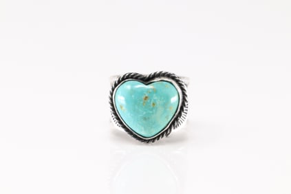 Native America Navajo Sterling Silver Kingman Turquoise Heart Ring By Sunshine Reeves.
